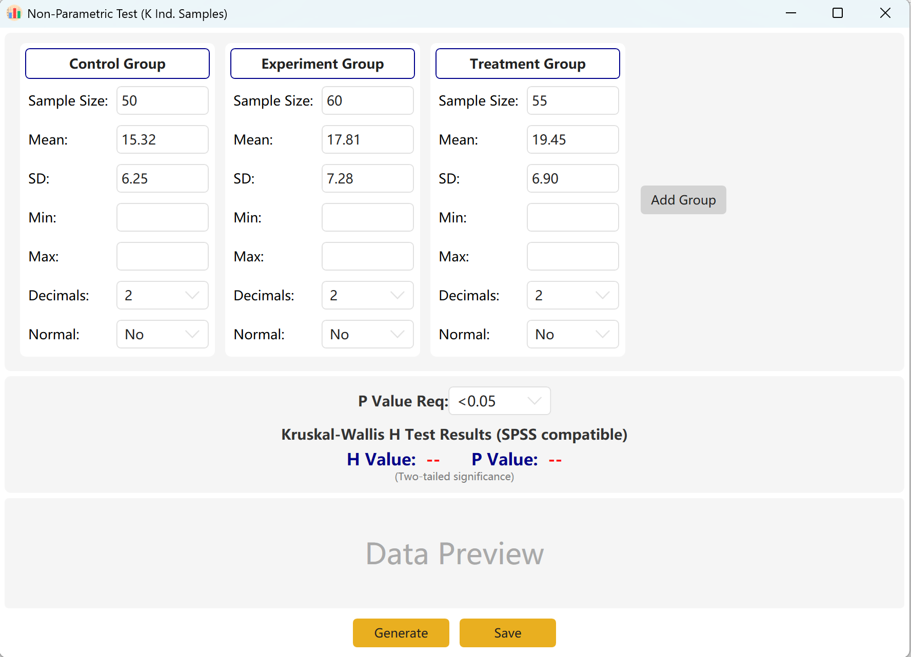 Non-Parametric K Samples Config